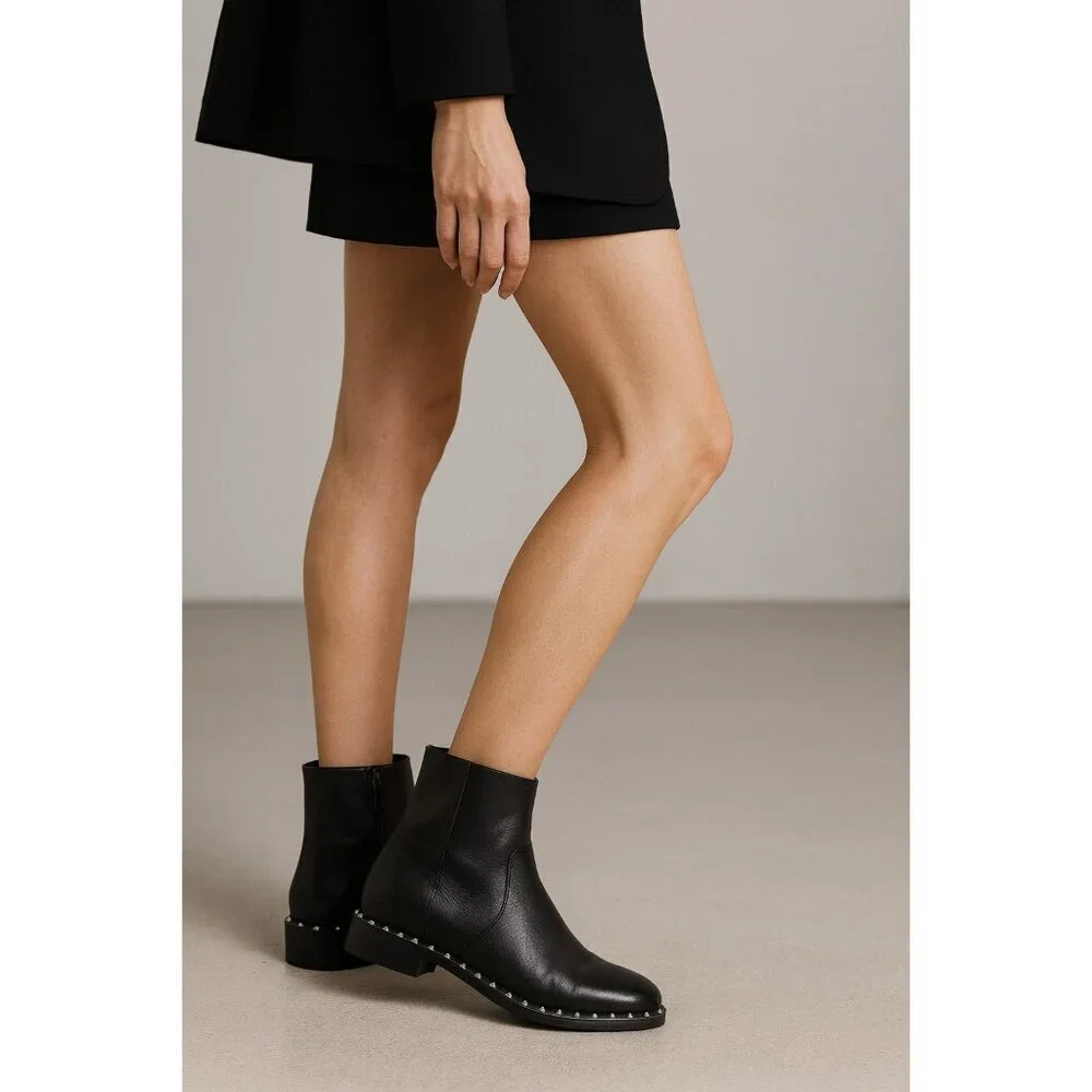 Schutz Black Leather Studded Ankle Boots Women’s 9.5B Rocker Moto Booties Brazil